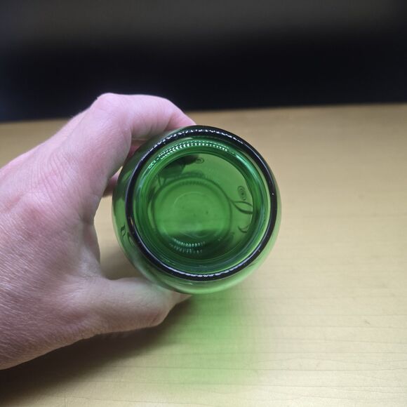 VTG Forest Green Depression Glass Vase Embellished w Gold Gilt Leaves 3.5" tall - Picture 5 of 8